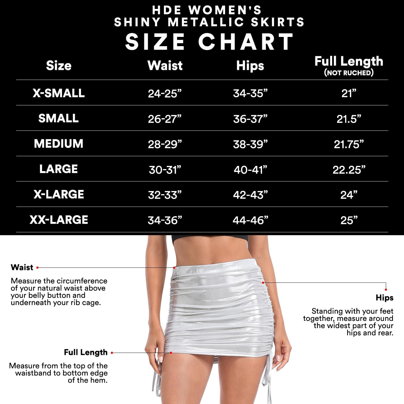 HDE Womens Shiny Metallic Skirt Holographic Drawstring Ruched Bodycon Mini Skirts - Image 3