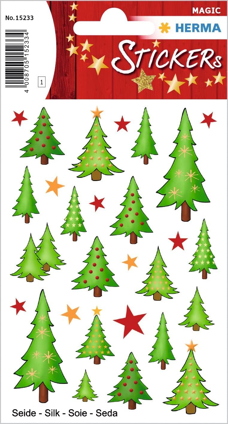 HERMA 15233 Christmas Stickers, Christmas Trees (28 Stickers, Silk, Matte) Self-Adhesive Christmas Decoration, Permanent Adhesive Labels for Christmas, Gifts, Crafts, Advent Calendar, Green