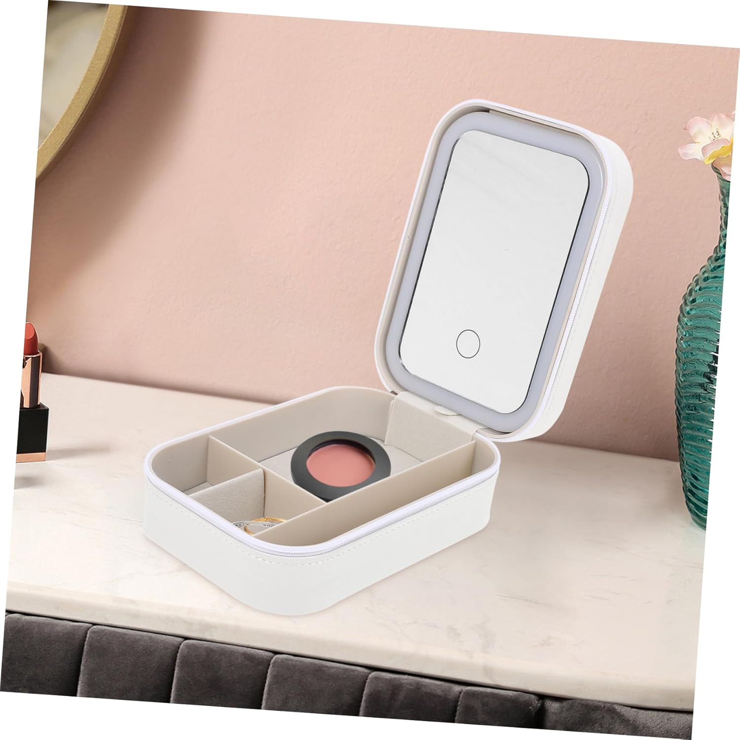 Travel Makeup Organizer Case Lighted Mirror Compact Elegant Storage for Makeup Essentials for Outdoor Use and Low-light Conditions