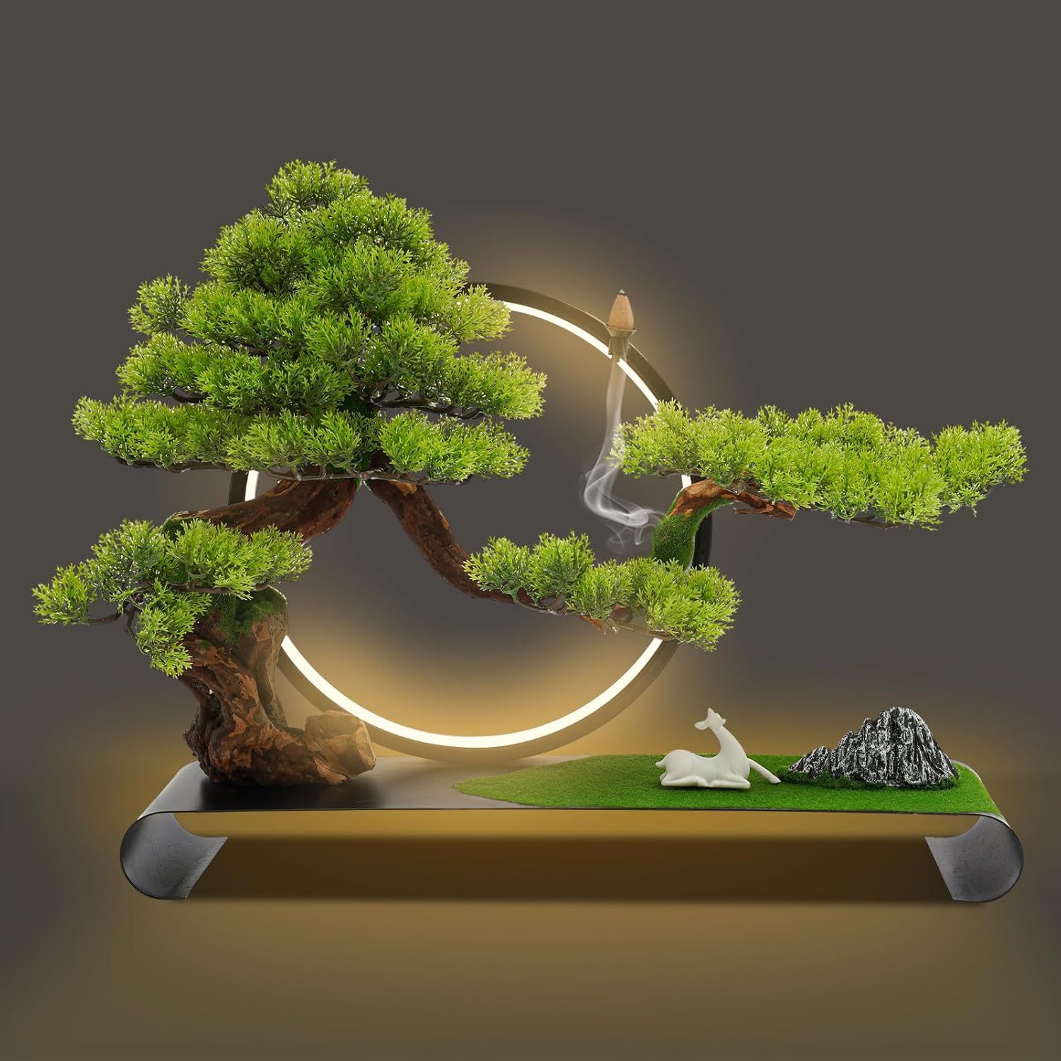 Artificial Bonsai Tree, Welcome Pine Faux Plants with LED Light Realistic Pine Desk Display Fake Tree Pot Ornaments Decor for Home Office Table Bathroom Shelf Bedroom Living Room