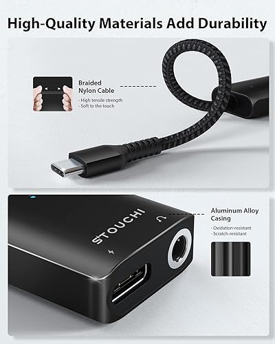 Miniatura 9 de Stouchi Adaptador USB C a auriculares y cargador de 0.138 in, 2 en 1 iPhone 1615 USB C a conector de audio auxiliar con carga rápida de 30 W, dongle