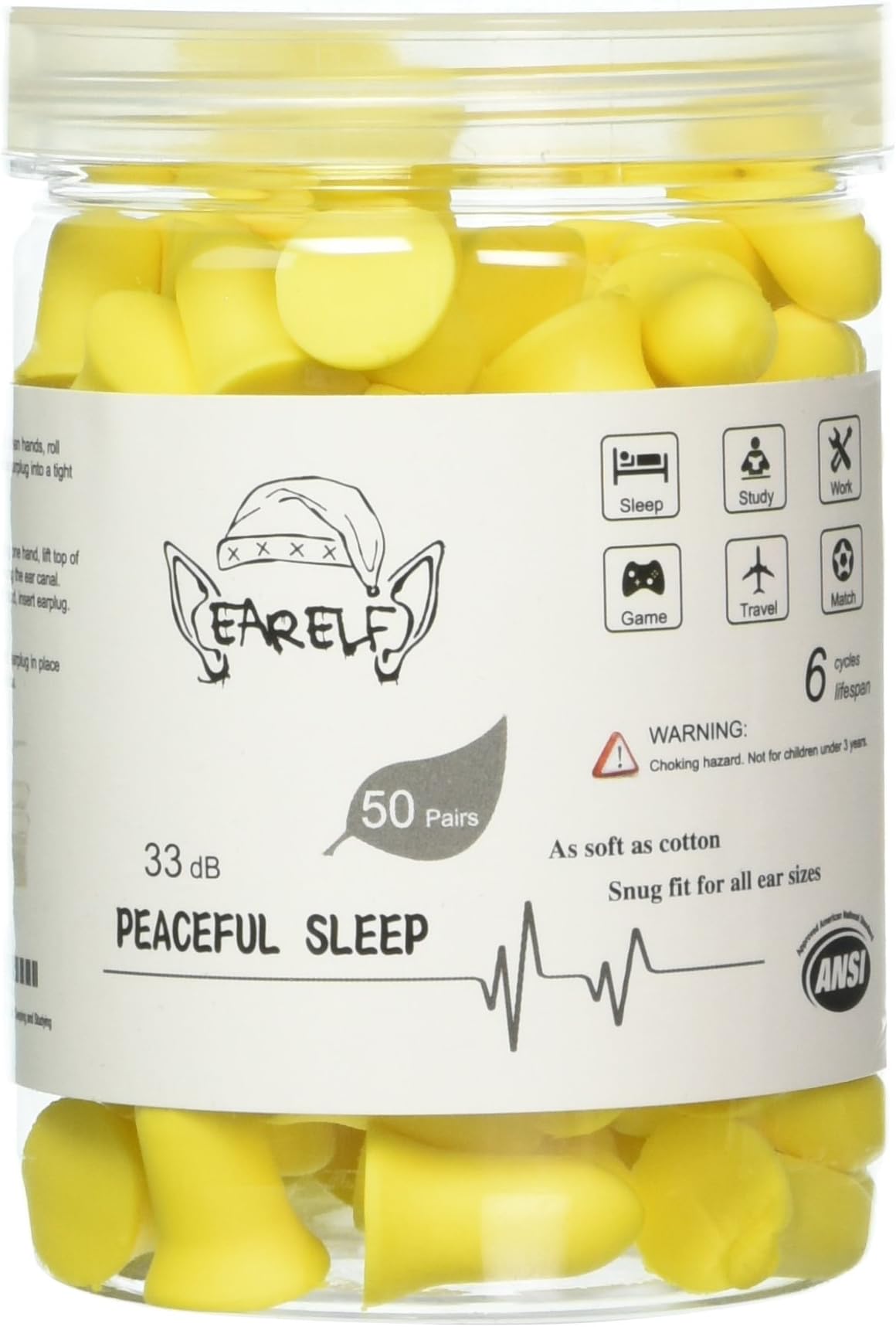 Sleeping Earplugs made from EXTRA THICK Foam by Ear Elf - 50 pairs, Eye Mask, Travel Case - SUPPORTING ARTISTS AND AFTER-SCHOOL ARTS PROGRAMS
