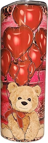 Vaso de oso para el día de San Valentín 20 onzas con aislamiento de acero inoxidable con tapa con corazón para el día de San Valentín regalo para el