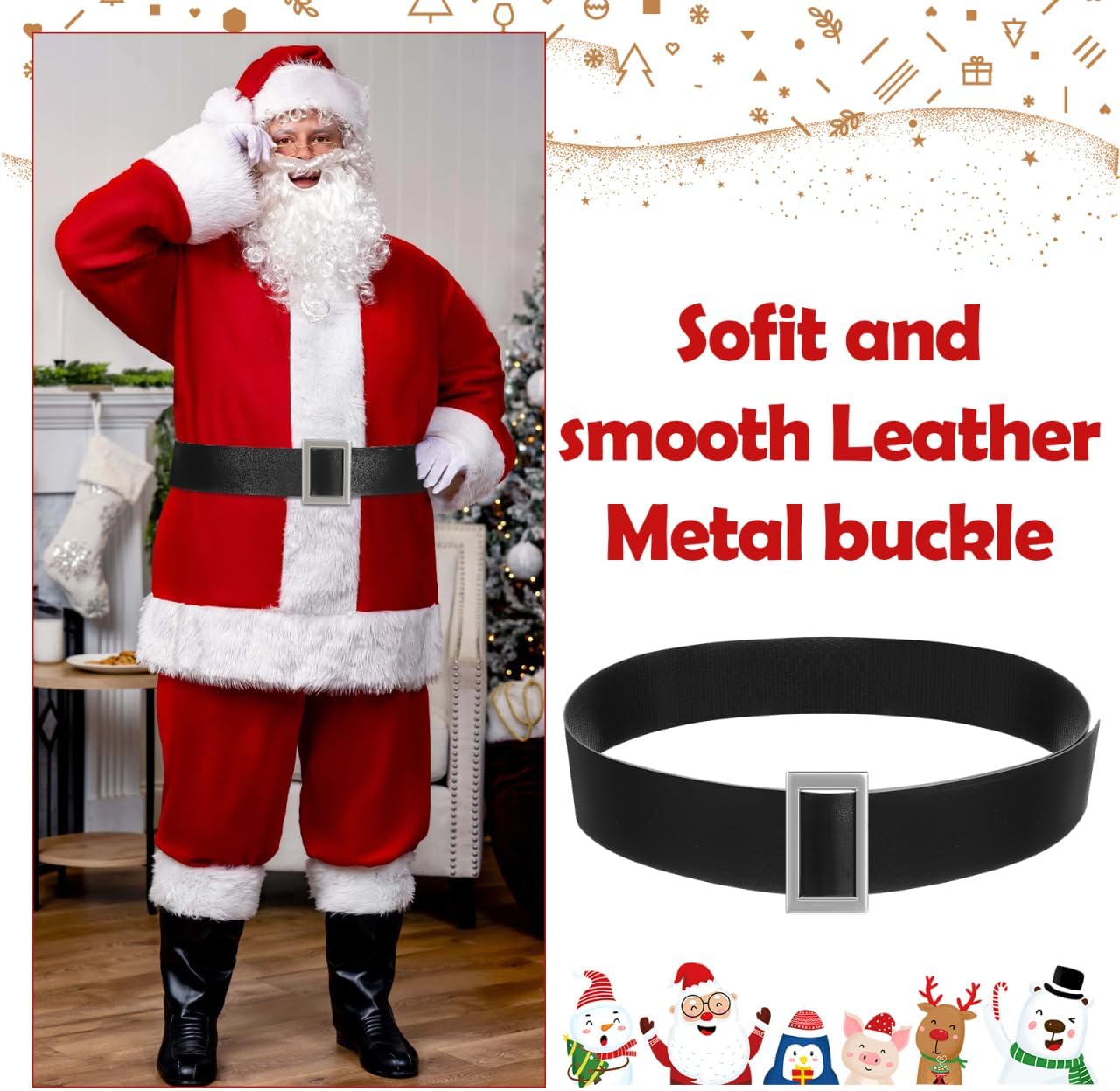 Beavorty Santa Belt 3 Pack Black Pirate Belt Adjustable Waistband with Buckles Men's Christmas Cosplay Supplies Accessories for Christmas Suits Adult Men Women Sash 47.24In