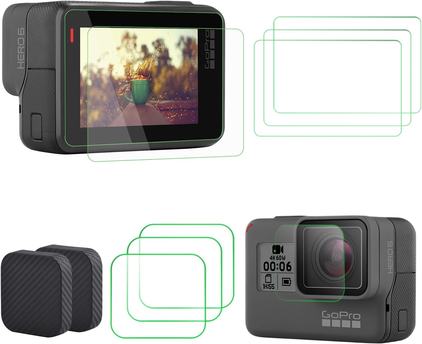 TaichiAqua Tempered Glass Screen Protector for GoPro Hero 7 (Black only) 6 5 with Lens Cap Cover 6 pcs Ultra-Thin Action Camera Accessories