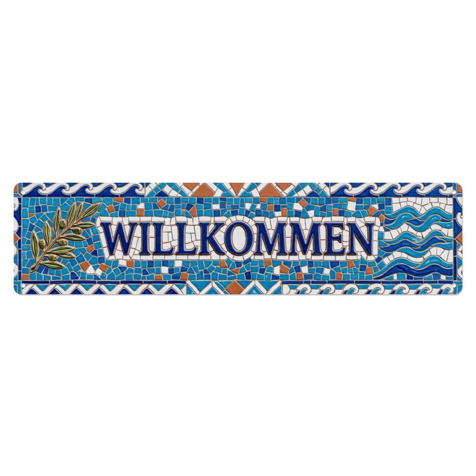 Mosaic Tile Mediterranean Welcome Metal Tin Sign