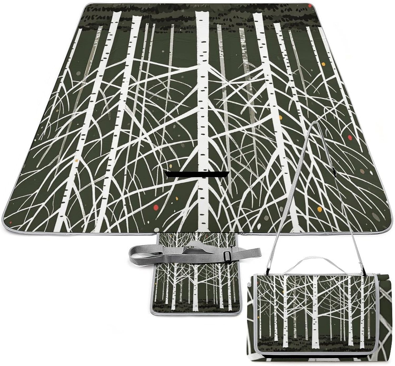 Outdoor Picnic Blanket Extra Large Beach Blanket Waterproof Picnic Mat White Trees Camping Blanket Portable with Carry Strap Park Blanket for Grass Camping Park