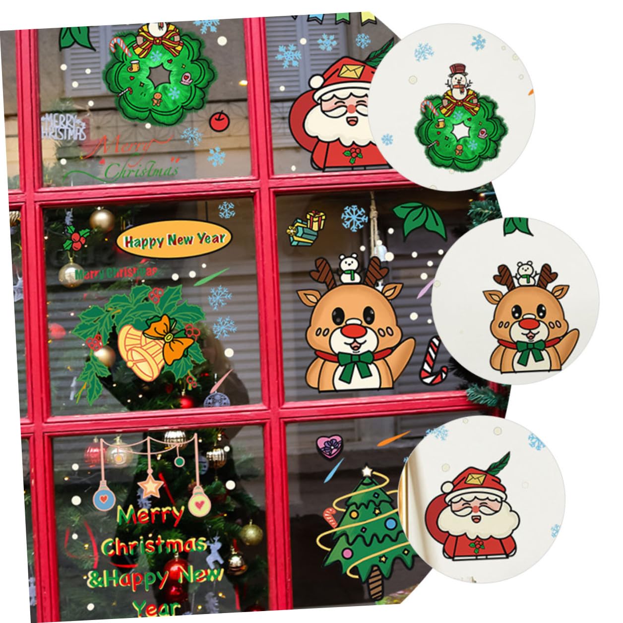 Angoily 30 Piezas Pegatinas Navideñas para Ventanas de PVC Decoración Removible con de Santa Claus Árbol y Reno Adhesivos Festivos para Cristales Navidad