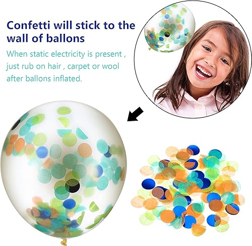 Miniatura 6 de Gejoy 60 globos de fiesta de dinosaurio de 12 pulgadas, globos de látex verde fruta, azul y naranja, con confeti para arco de guirnalda de