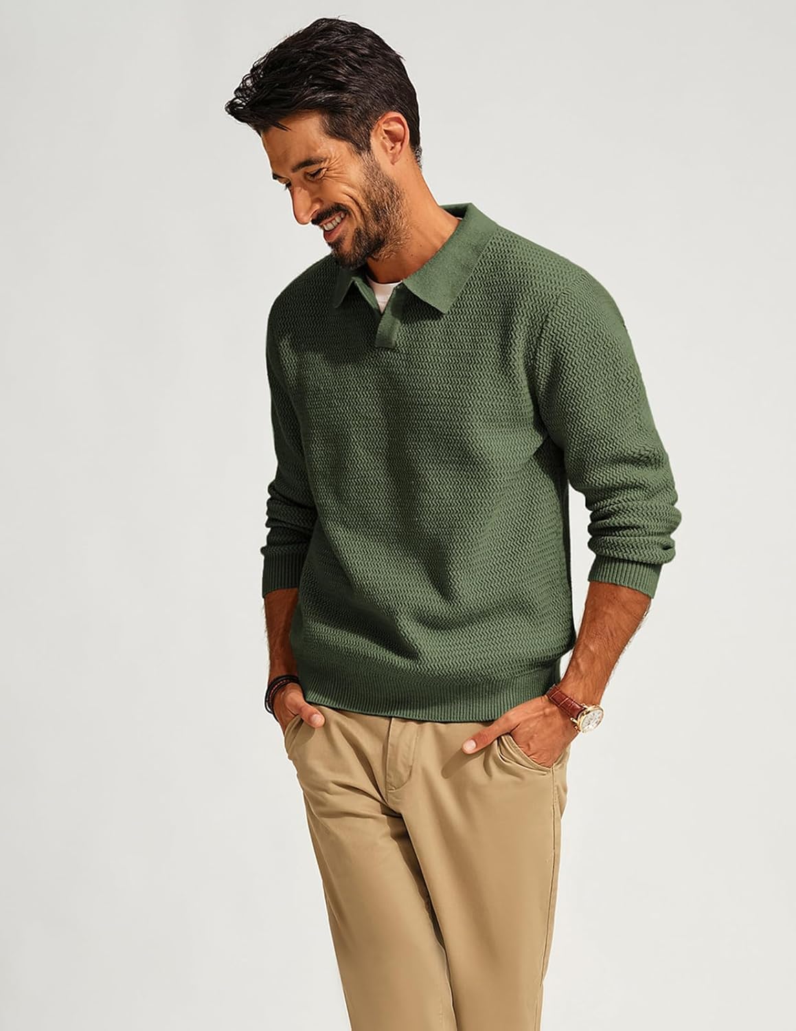 PJ PAUL JONES Mens Sweater V Neck Pullover Sweater Long Sleeve Cable Knit Textured Sweater - Image 2