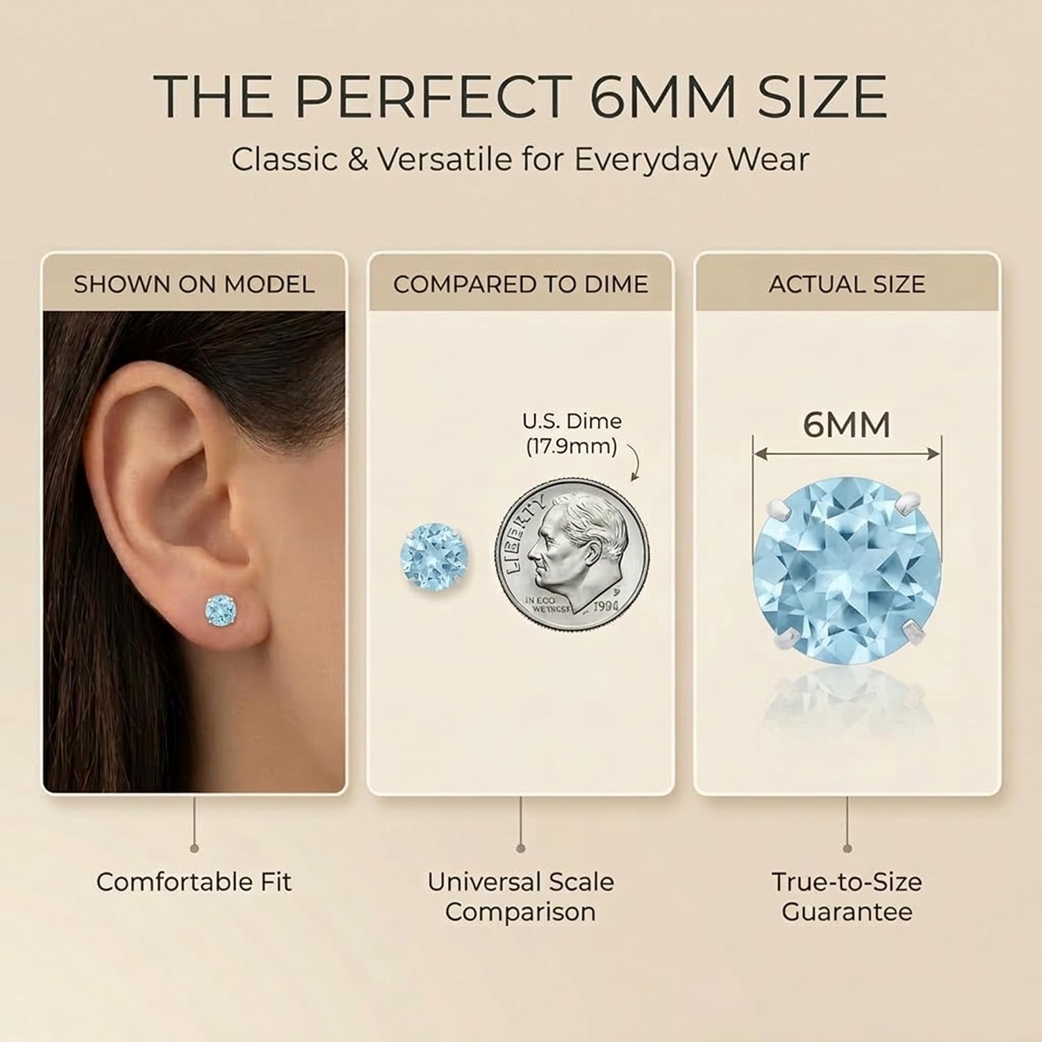 14k Gold 6MM Round Stud Gemstone Earrings | Hypoallergenic Solitaire Gemstone Studs with 14K Gold Backs | Lightweight Birthstone Earrings with Gift Box by MAX + STONE