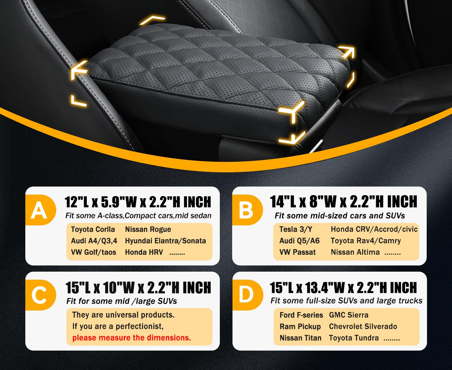 accoudoir voiture universel Coussin,Cuir de vachette veritable coussinet d'accoudoir,Housse de console centrale,Mousse memoire pad box(taille A 30x15x4.5 cm)