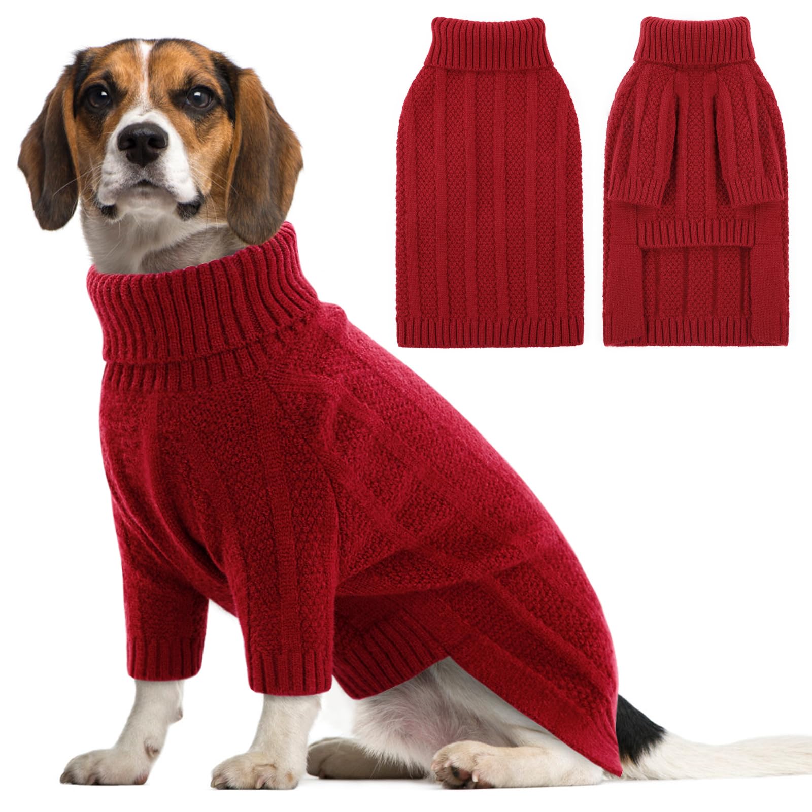 Queenmore Whippet Jumper, Turtleneck Long Sleeve Pullover for Dachshund French Bulldog, Greyhound, Whippet, Corgi (Red, L)