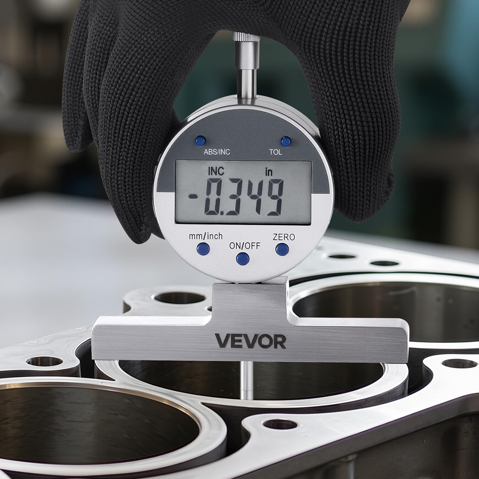 VEVOR Cyfrowy miernik głębokości miernika, zakres pomiarowy od 0 do 558,8 mm, precyzyjna jednostka konwersji z 4 kowadłami, przyrząd pomiarowy do rowków, stopnia, otworu