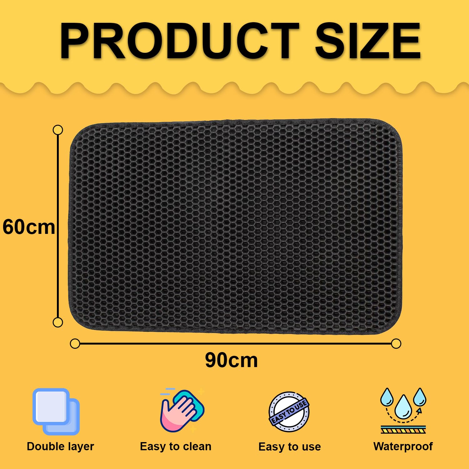 YellowCult Cat Litter Mat, Honeycomb Double Layer Design, Urine & Water Proof Material, Scatter Control, Less Waste, Easy to Clean,Washable, Non-Slip Kitty Litter Mats for Floor (60 X 90 Cm) 1 Pack-L 2