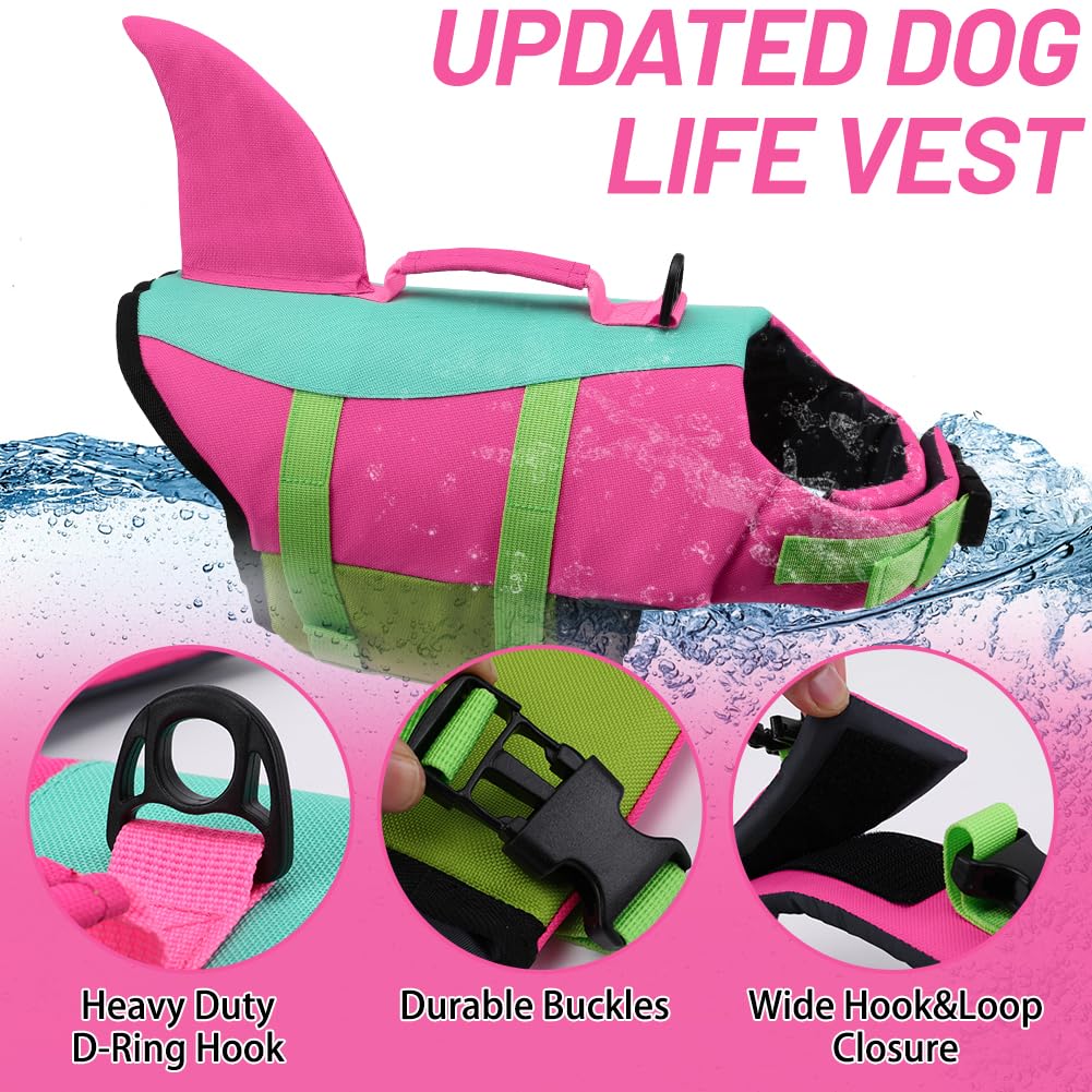 EMUST Shark Life Jackets for Dogs, Adjustable Ripstop Dog Life Vest for Water Safety Pet Life Vest with Rescue Handle Safety Vest for Swimming Pool Beach Boating, (L,PinjiePink) - 4