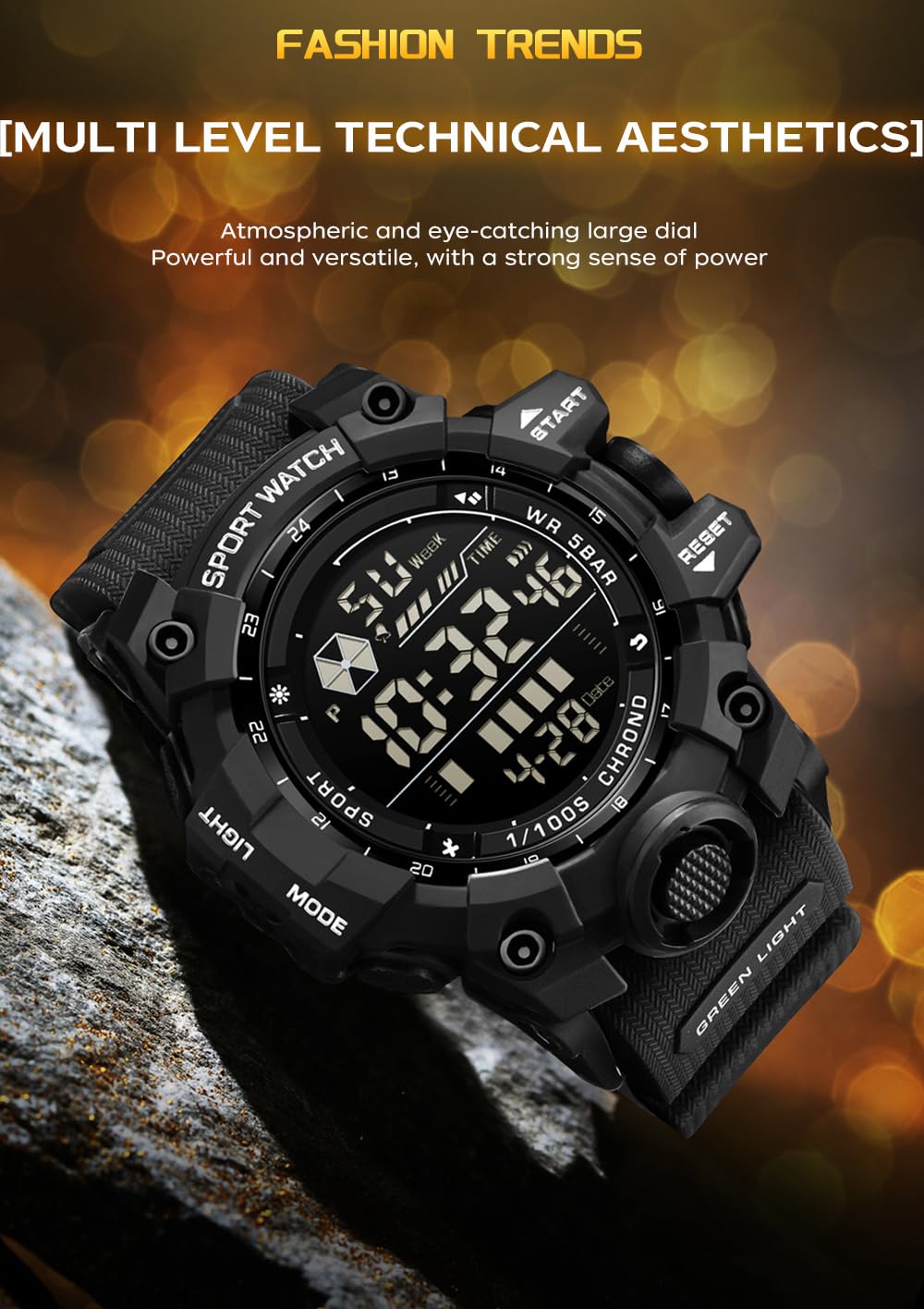 Orologio digitale da uomo, multifunzione, digitale, con allarme elettronico, impermeabile, sportivo