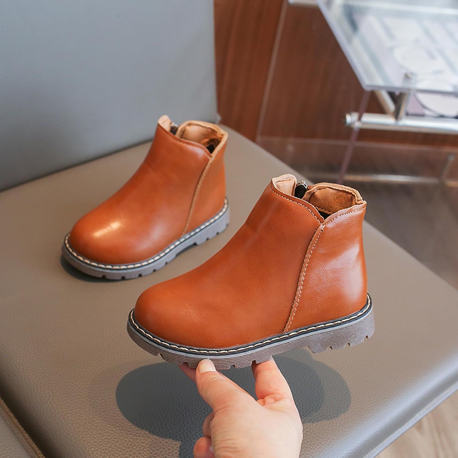 Kids Boots Boys Girls Side Zip Ankle Boots Waterproof Snow Booties