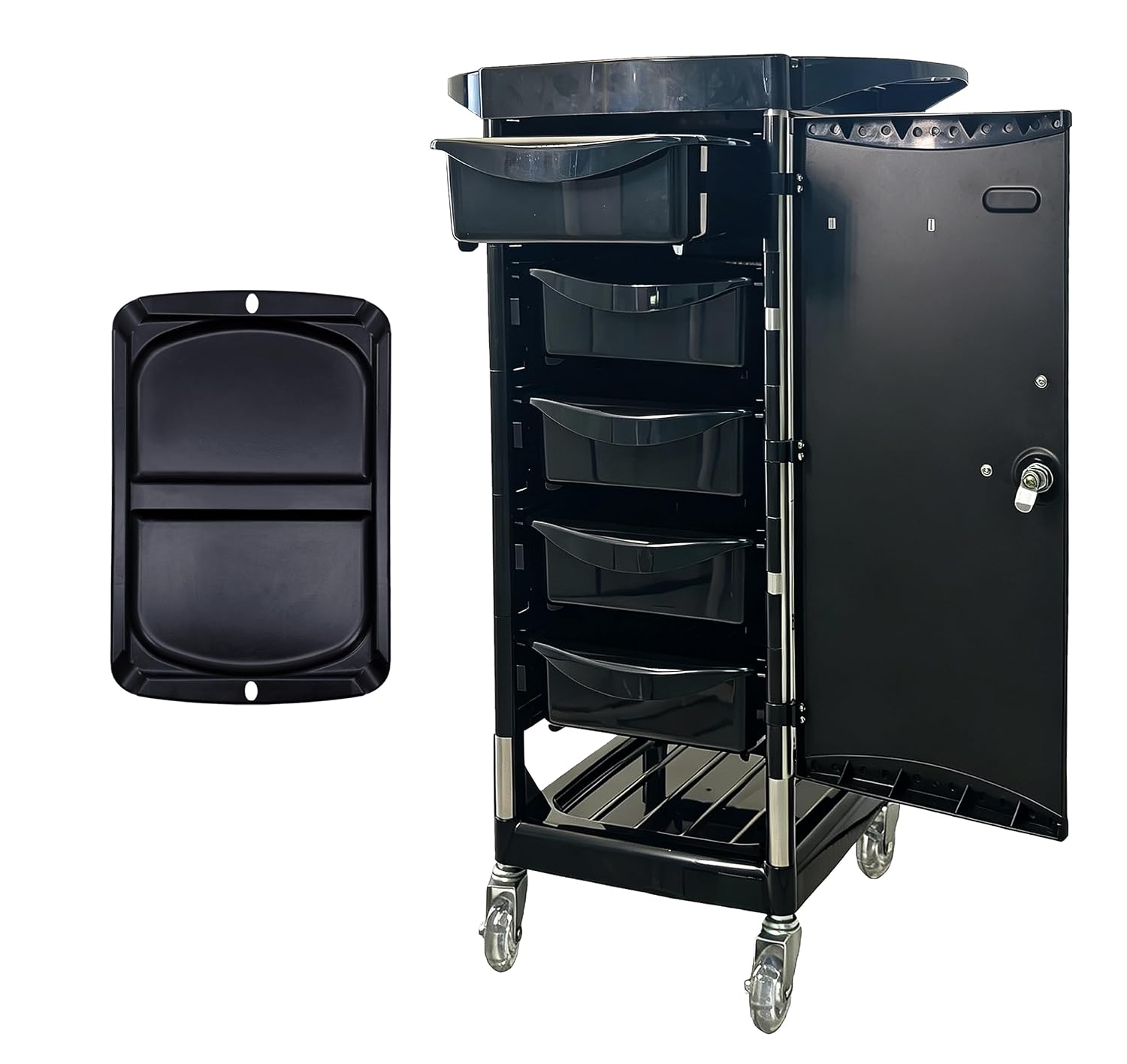 BrisingWave Rolling Salon Cart with Lockable Door & 5 Drawers, Portable Hair Stylist Trolley on Wheels, Barber Beauty Tattoo Storage Organizer
