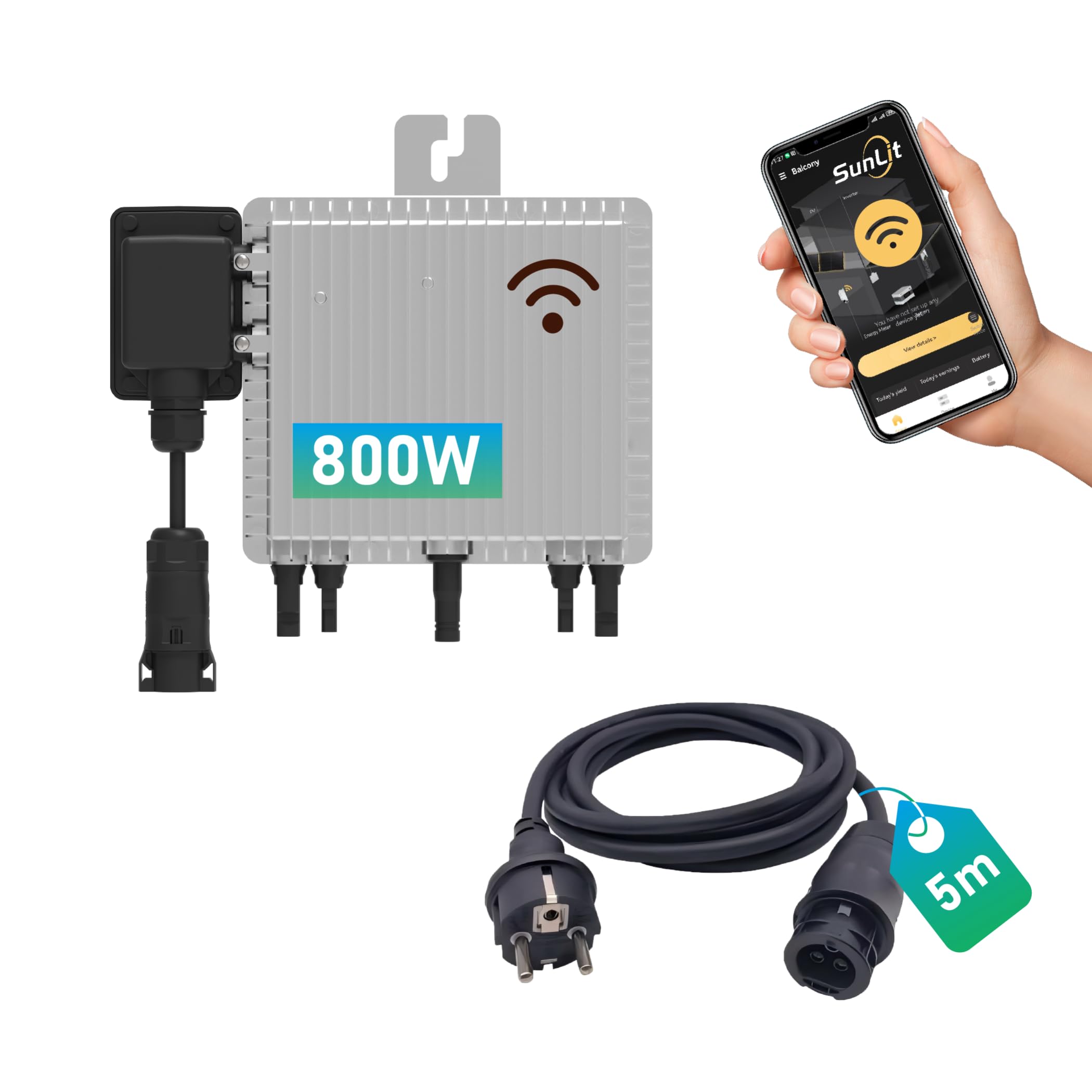 SunLit Deye SUN-M80G4-EU-Q0 800 Watt mit 5m AC-Kabel mit Schukostecker