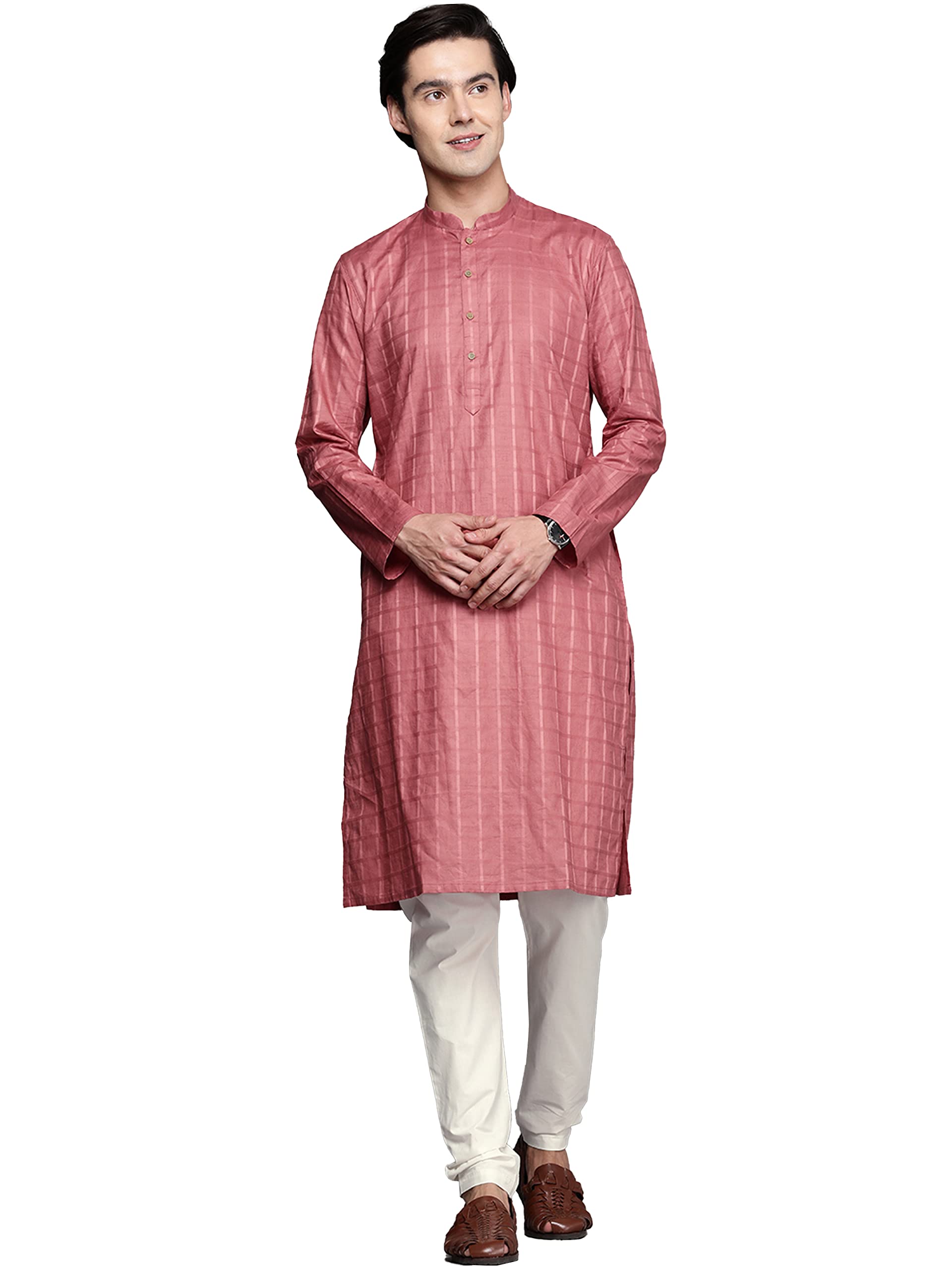 manyavar Men's Self Design Chequered Kurta Set (2pcs)-picture-37