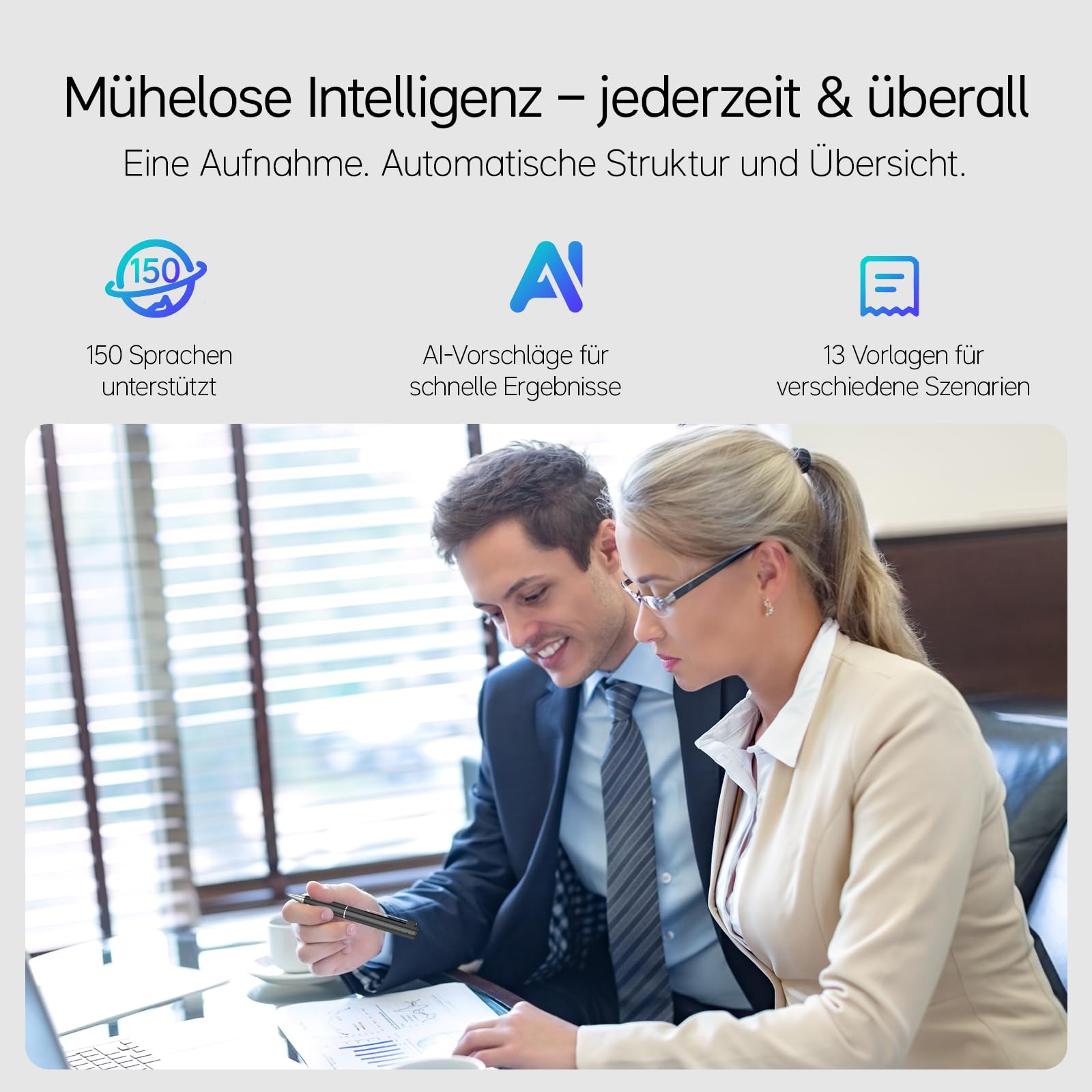 SKARA KI Diktiergerät mit Transkription, Mini Aufnahmegerät mit Spracherkennung & AI Zusammenfassung, Diktiergerät mit Schreibfunktion, 150 Sprachen, KI Notizen & Mind Maps für Studium und Meetings