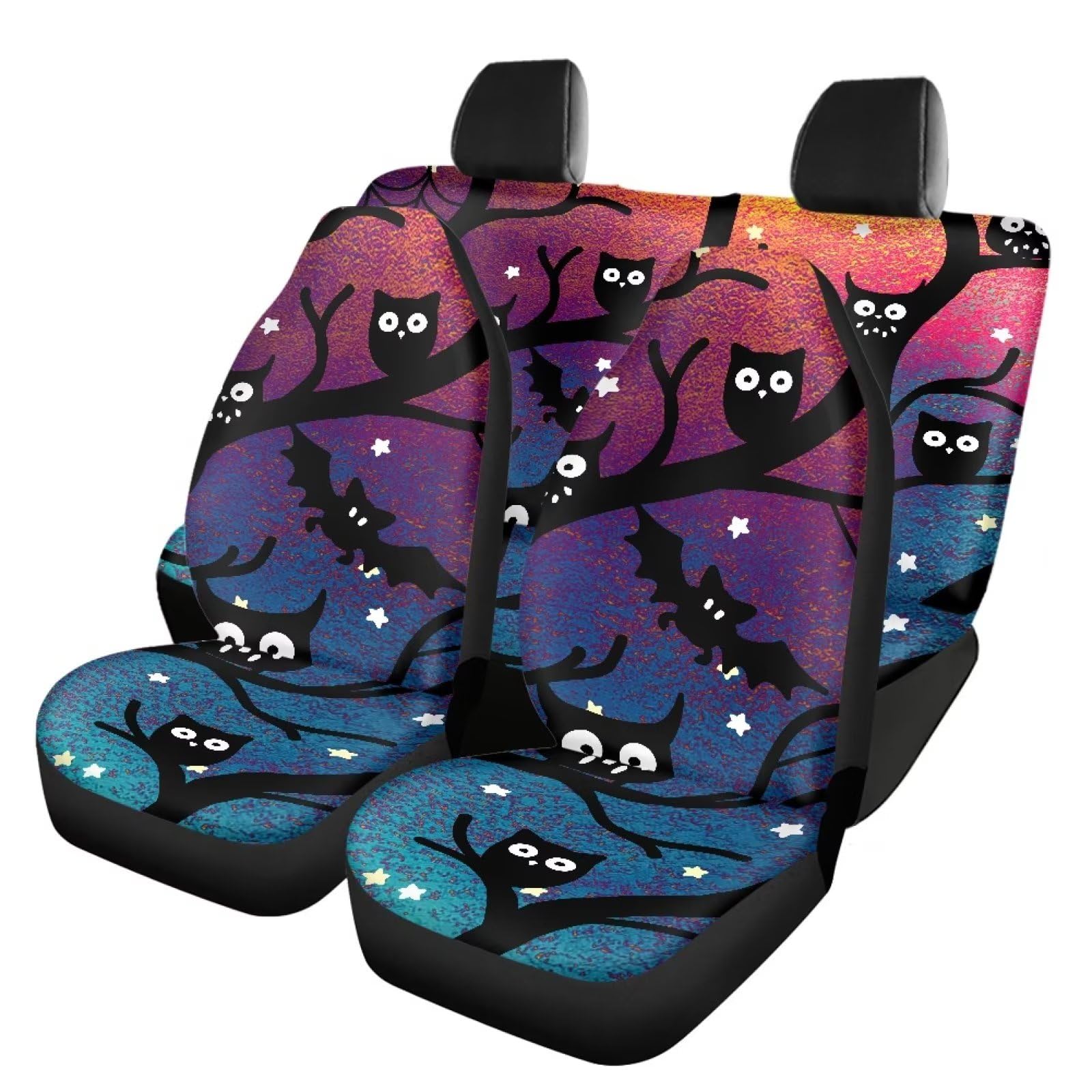 Funny Custom Women Men Car Seat Cover Full Set Breathable Elastic Fitted Cartoon Halloween Automotive Seat Protector Non Slip Full Coverage Two Front Seat Covers Rear Back Bench for Most Trucks SUV
