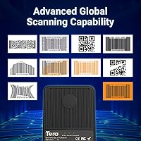 Vista 4 de Tera Guante portátil escáner de código de barras: 2 en 1 diseño desmontable de doble uso, lector de código de barras QR inalámbrico 1D 2D de dedo, 3