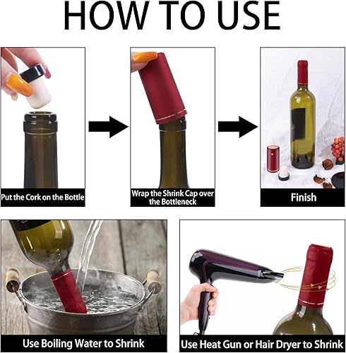 Miniatura 4 de 100 cápsulas termorretráctiles de PVC para cruceros, 12 tapones de corcho de vino en forma de T para sellado de botellas de vino, corchos de