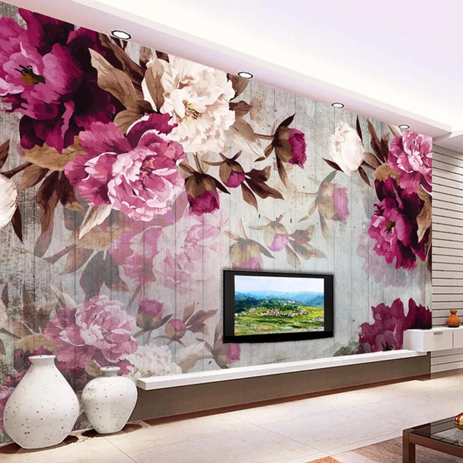 XLMING Handmade Peony Flowers Wooden Bedroom Sofa Living Room Tv Background Wall 3D Wallpaper-200cm×140cm