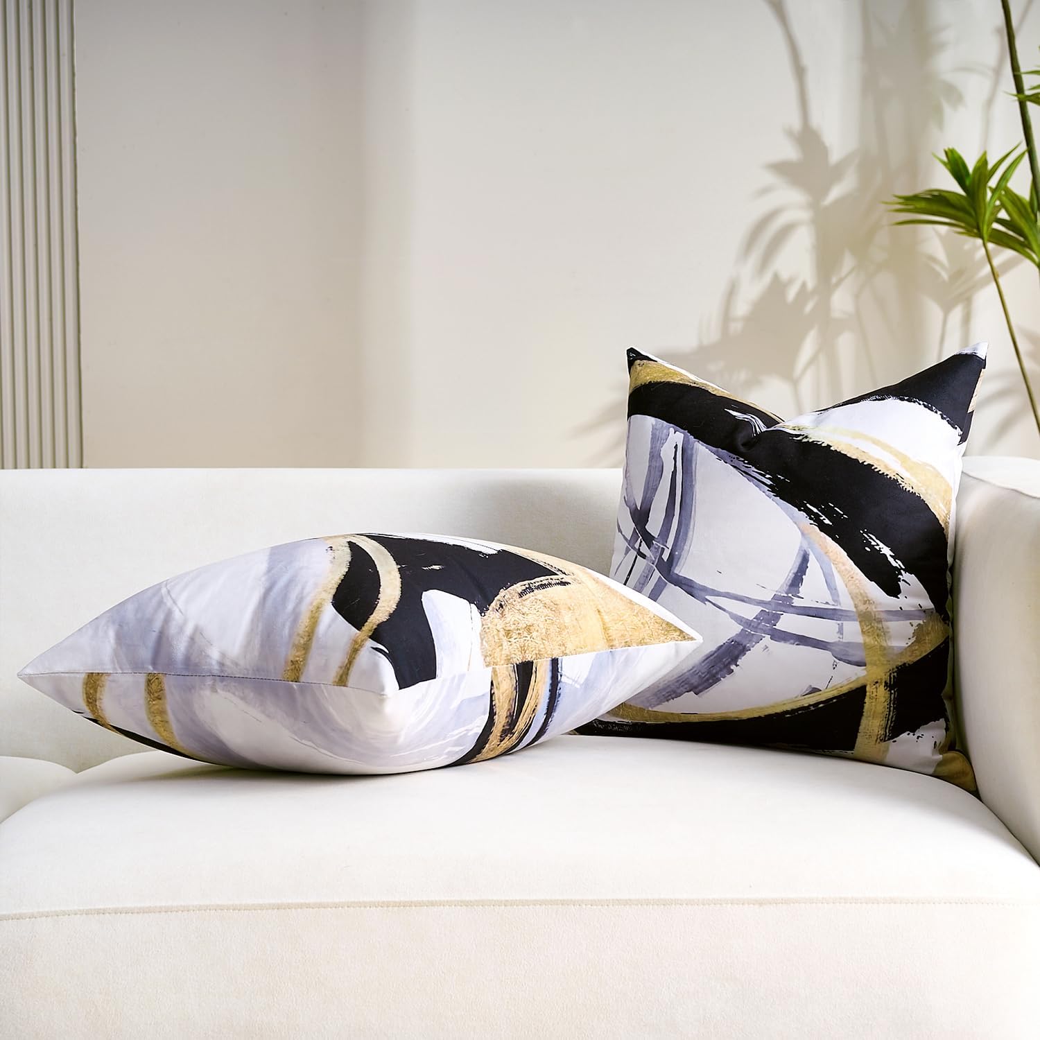 Black Abstract Throw Pillow Covers 18x18 Decorative Couch Covers for Home Decor Modern Pillow Cases Gold and Grey White Cushion Cases for Sofa Bed Couch Living Room Bedroom Set of 2 - Image 6