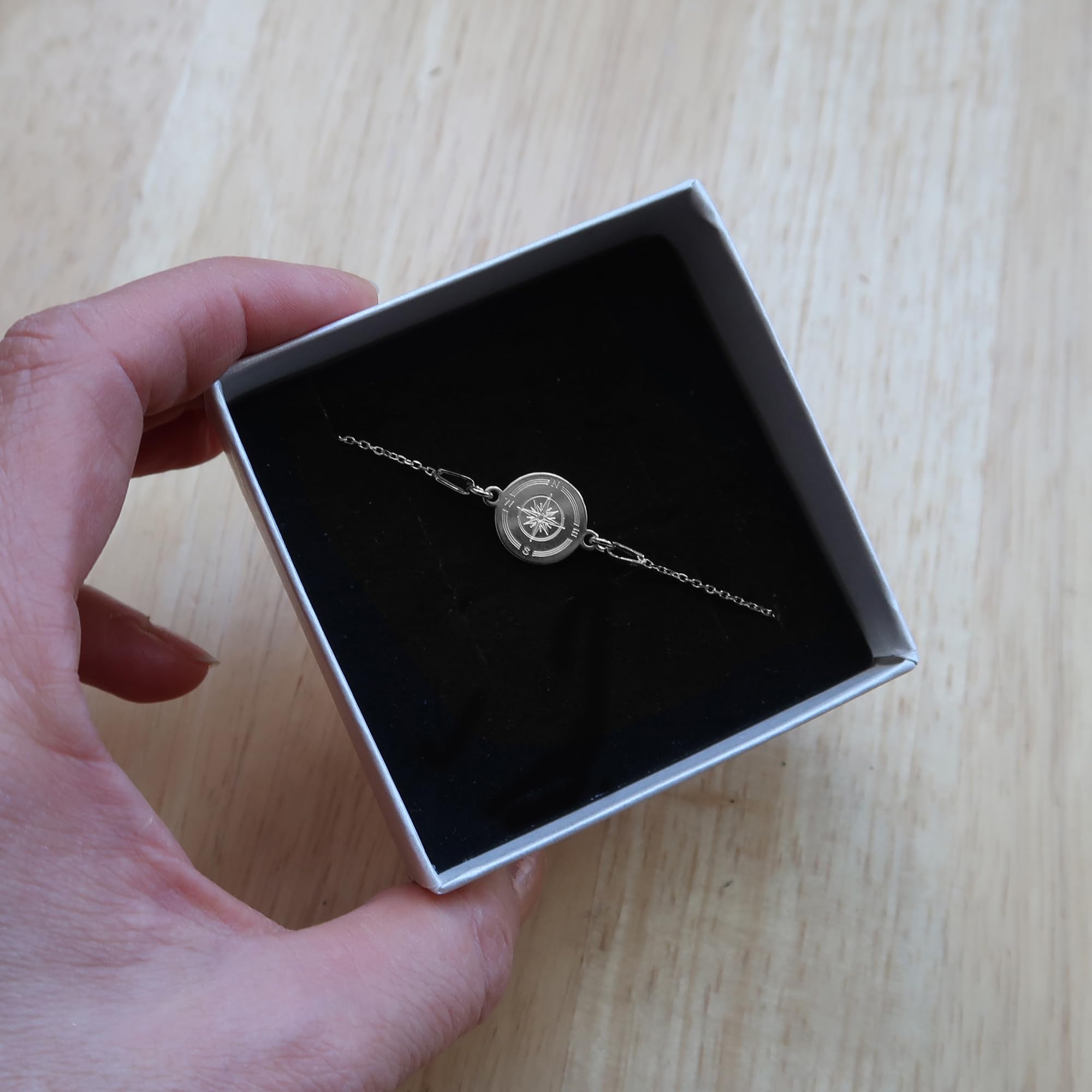 Kompass Armband mit Gravur, 925 Silber oder vergoldet