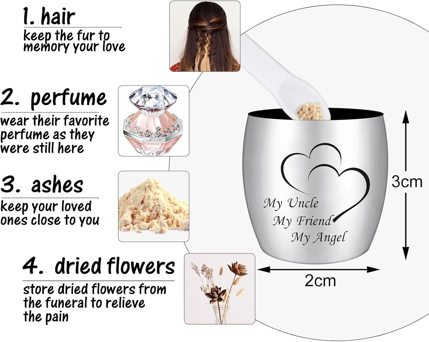 Small Keepsake Urns for Human Ashes Mini Cremation Urns for Ashes Stainless Steel Memorial Ashes Holder-My Uncle My Friend My Angel - Image 4