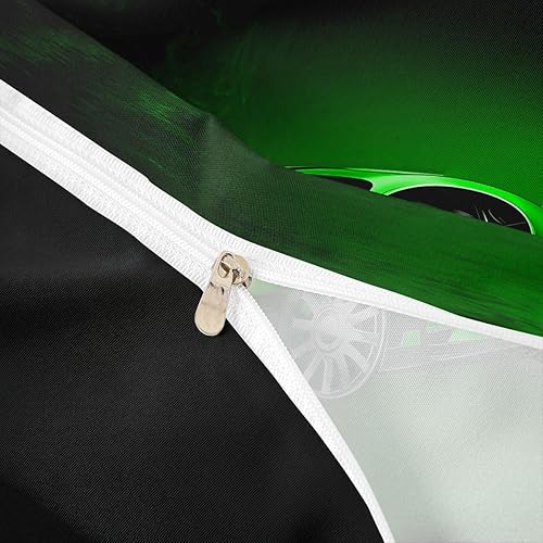 Miniatura 3 de Feelyou Juego de funda de edredón de coche deportivo, ropa de cama verde de carreras para niños y niñas, edredón de deportes extremos, velocidad
