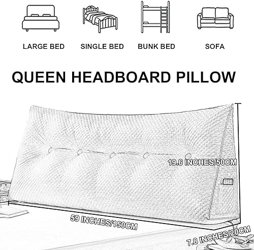 Miniatura 7 de Almohada grande de cuña de lectura, cojín de cabecera de color sólido, respaldo triangular, respaldo triangular, cojín de cama de día, litera y