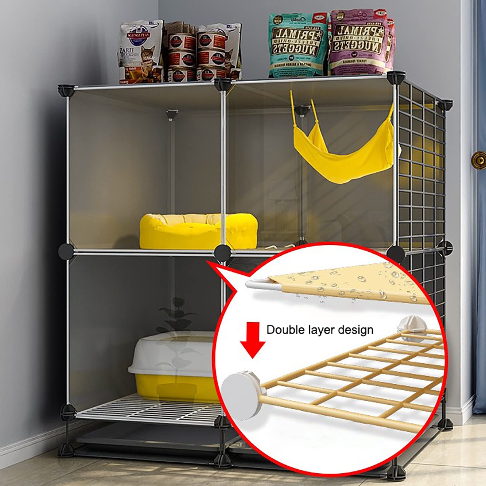 Jaula panorámica para Gatos, casa de Interior, Gran recinto de Ejercicio con escaleras, Valla Modular de plástico para hámster, Mascotas y Animales pequeños (Color: B, tamaño: 72 x 72 x 72 c