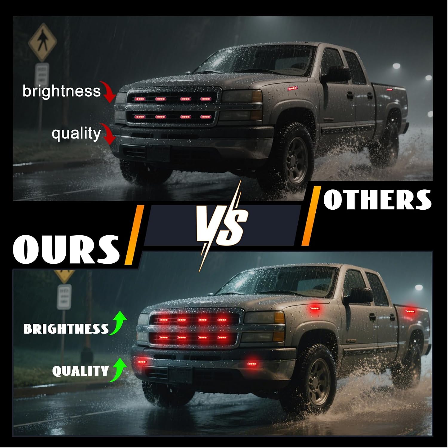 2PCS Led Red Emergency Strobe Lights, 4-LED Flashing Warning Grille Trailer Light, Surface Mount Beacon Safety 12V-24V Waterproof Hazard Lamps for Trucks, Vans, Cars, Utility Vehicles