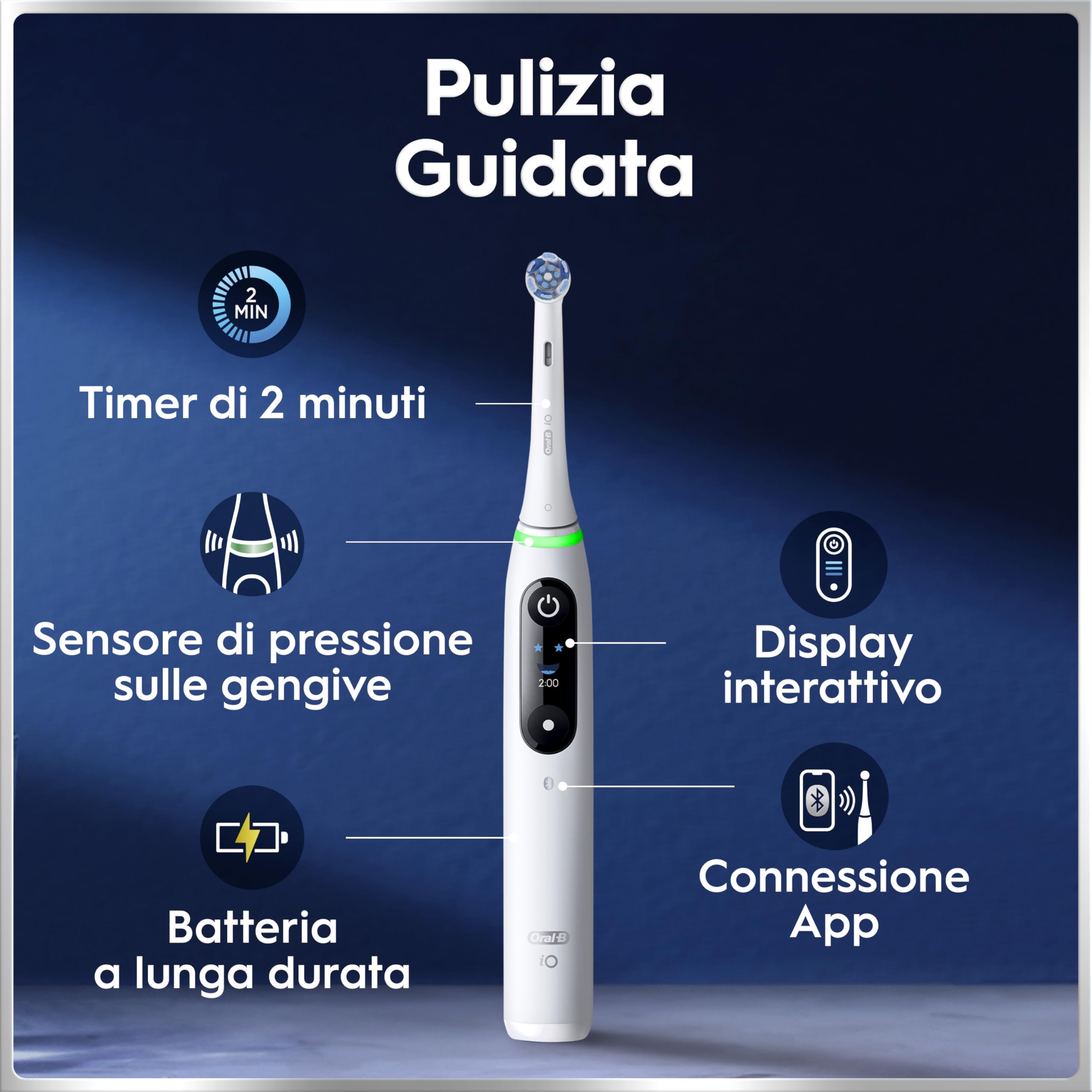 Oral-B Spazzolino Elettrico Ricaricabile iO 6N, Sensore di Pressione, Display Interattivo, Intelligenza Artificiale, 2 Testine, 1 Spazzolino, 1 Custodia da Viaggio, Bianco, Idea Regalo