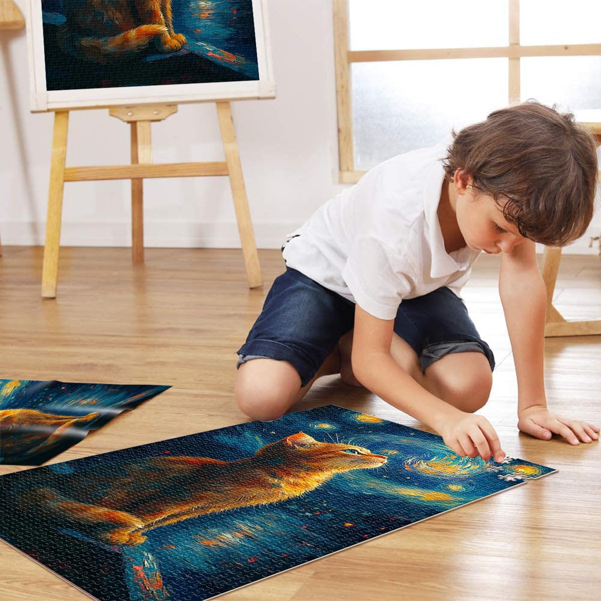 Gatto che osserva la notte stellata puzzle 2000 pezzi per adulti Gioco intellettuale giocattolo offerte come regali per tutta la famiglia 70x100cm