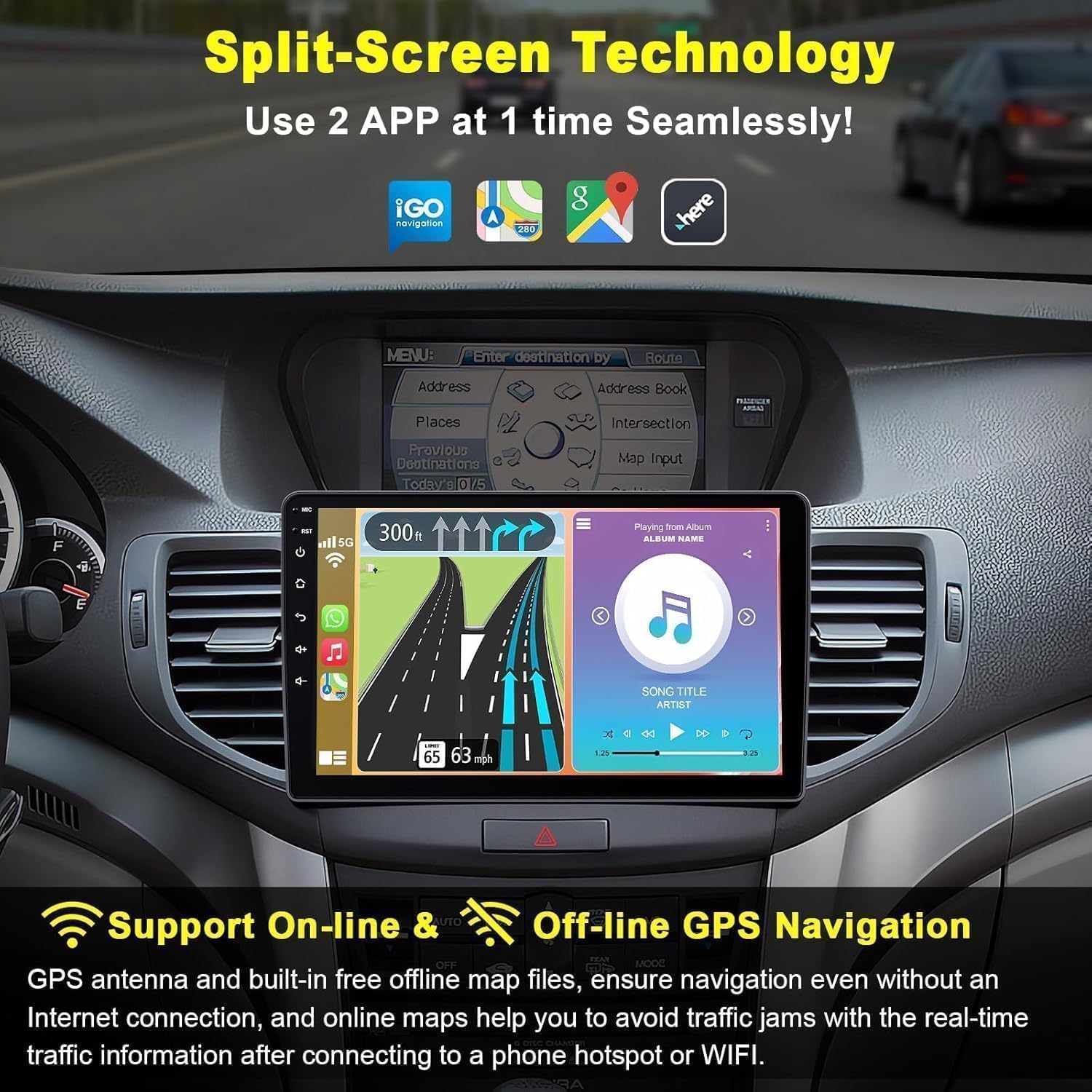 9 Inch Android Touch Screen Car Stereo Radio for Acura TSX 2009-2014, with Wireless CarPlay, Android Auto, GPS, WiFi, Bluetooth, FM, Support Backup Camera & Steering Wheel Control (8-Core, 4GB+64GB)