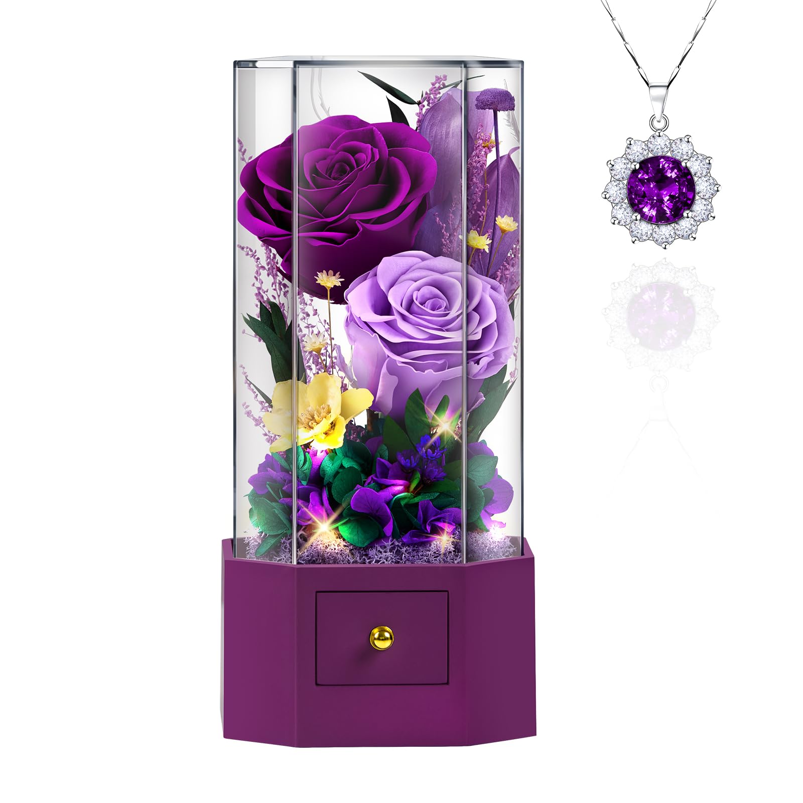 Rosa preservada morada Vryblos con collar: el regalo de aniversario perfecto para tu novia