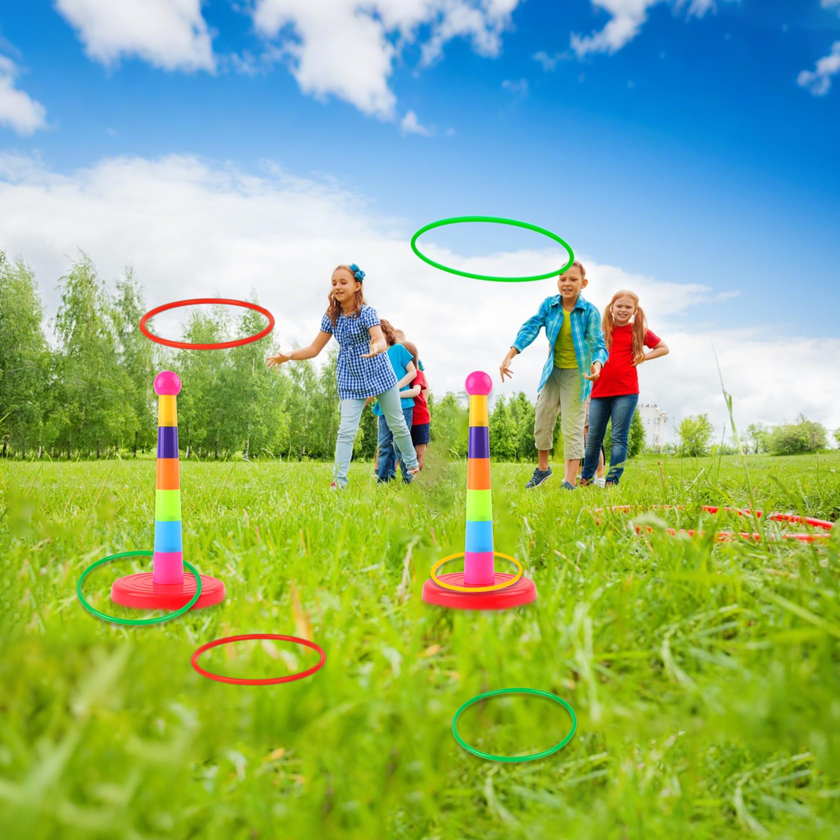 Lancer d'anneaux pour Enfants avec 24 Anneaux de Lancer,Jeux de Lancer d'anneaux de Carnaval pour Enfants, fêtes d'anniversaire, Jeux de Jardin extérieurs.