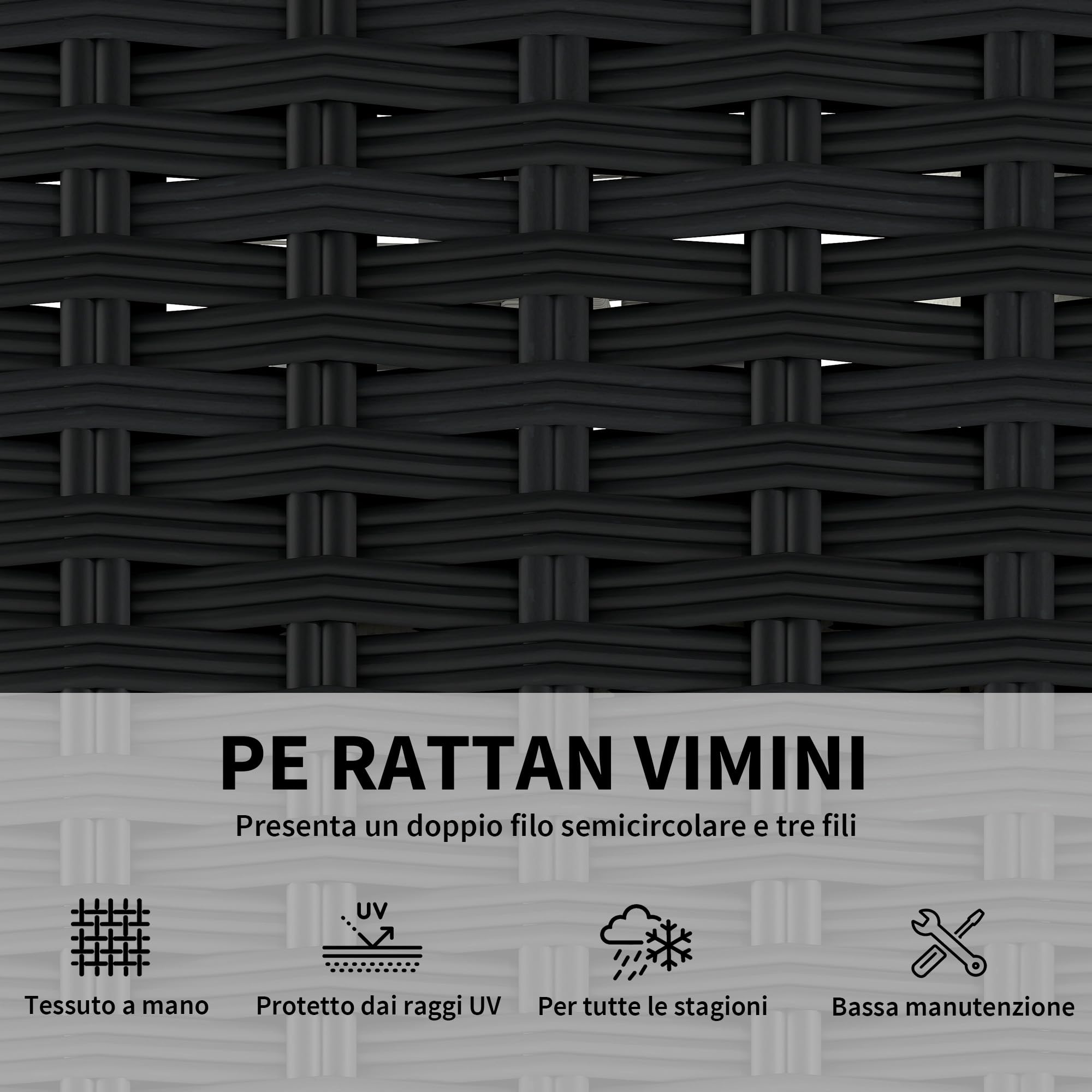 Outsunny Set Salotto da Giardino in Rattan 5 Pezzi, Set di Mobili da Giardino ad L con 3 Sedie Singole, Poggiapiedi, Tavolino in Vetro Temperato, Cuscini, Salottino da Esterno Patio, Grigio/Nero