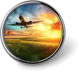 Airplane Taking Off From The Airport Brooch Pins Round 1" Metal Badge Jewelry Decor for Clothes Laple Tie Backpack