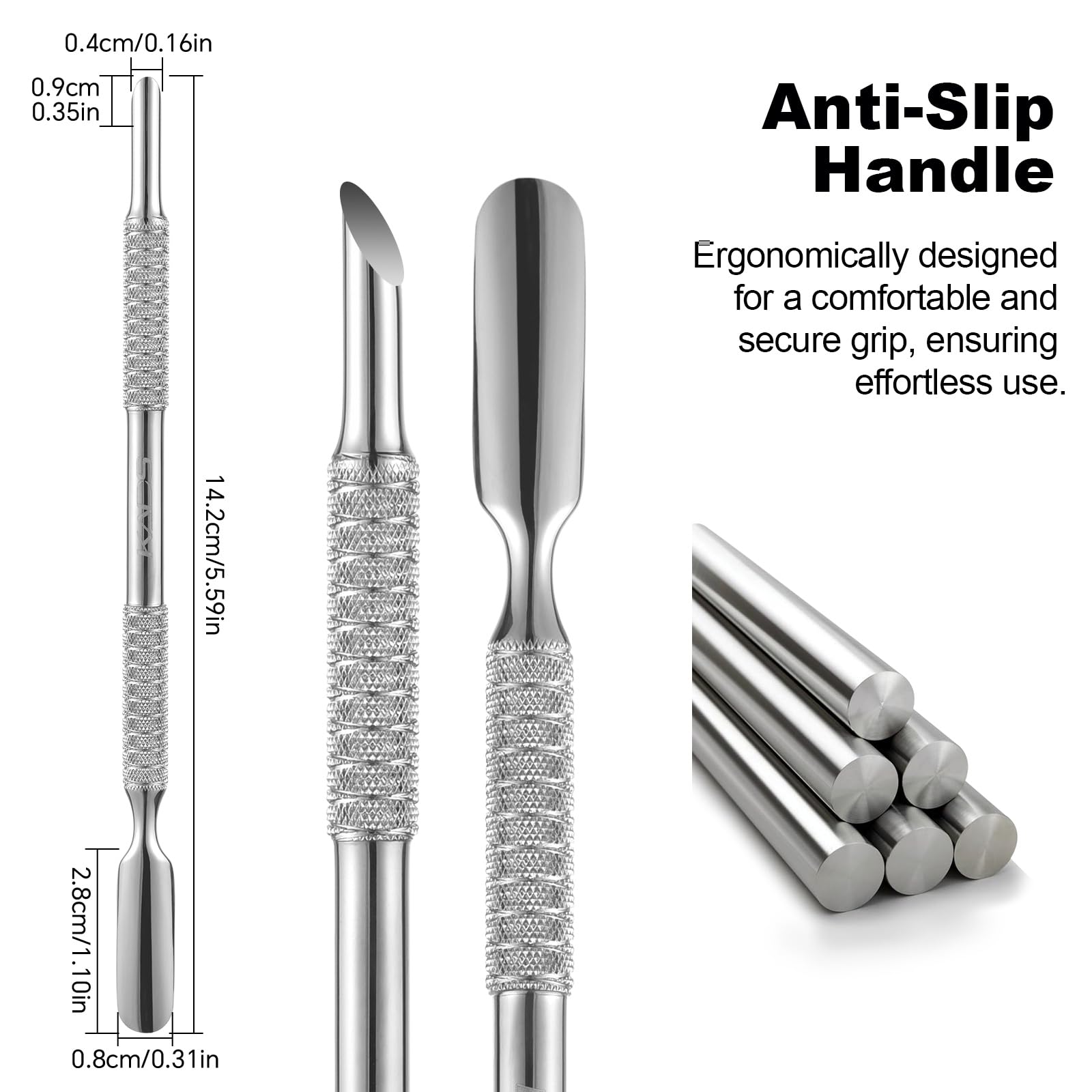 "KADS Dual-Ended KADS Pre-Treatment Cuticle Pusher: Horseshoe and Spoon Design with 50 Crinkled Sandpaper Sheets100#/150#/180#/240# Grit for Professional Manicure Pedicure - Image 4