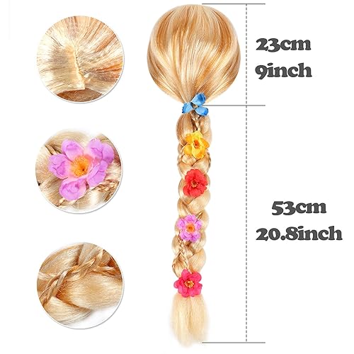Miniatura 6 de Tacobear Peluca de princesa Rapunzel para niñas con tiara de princesa y pin de mariposa, accesorios de vestir de princesa Rapunzel para niñas y niños
