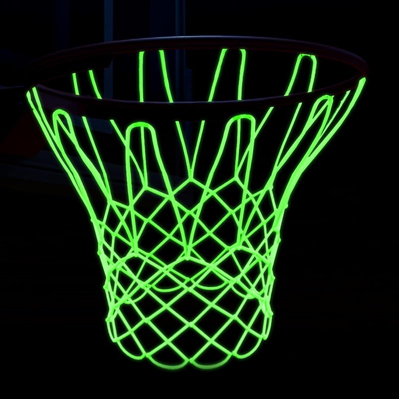 Nightlight Basketball Net, Outdoor Basketball Net Luminous Basketballs Nets 12 Loops Portable Sport Nylon Nets for All Weather Anti Whip
