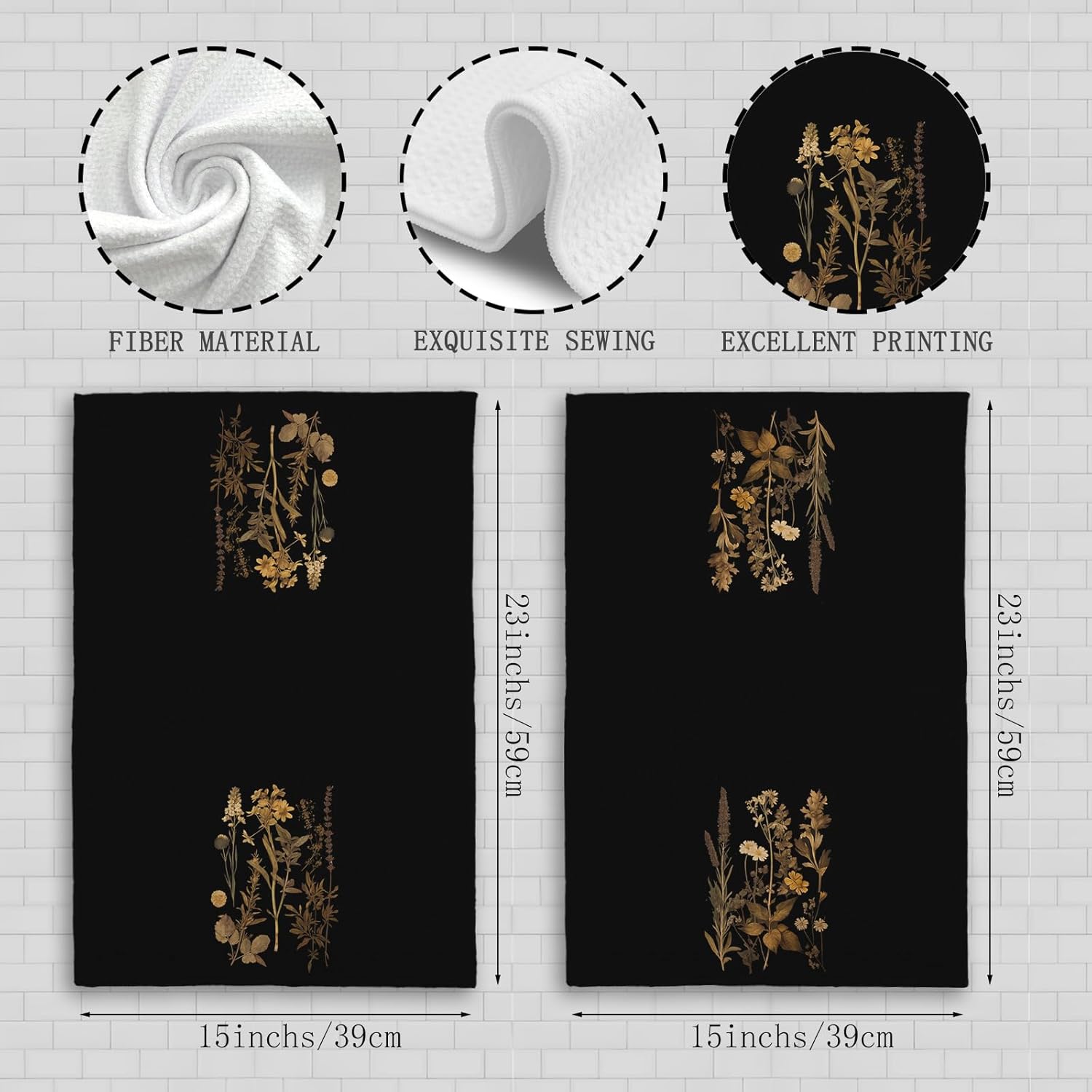 Vintage Floral Kitchen Towels,Botanical Retro Black Dark Cottagecore Flower Kitchen Towels Decorative Set, Farmhouse Floral Bathroom Decor Hand Dish Tea Towels for Kitchen Bathroom 16x24in - Image 7