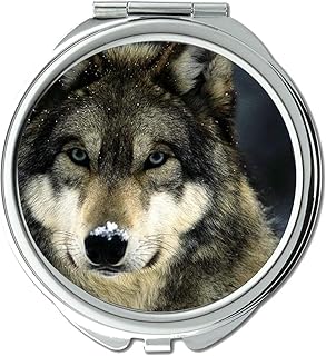 Specchio, Specchio compatto, Specchietto tascabile animal wolf party, 1 X 2X Ingrandimento
