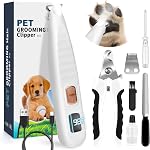 Chien Paw Trimmer avec LED Light, Paw Trimmer pour chiens 0.8inch/20mm Lame large, Kit de grooming pour les cheveux d'animal avec pince à ongles de chien, Pistolet électrique sans fil de g Rooming pour pattes, oreilles, visage, rouille (White-02)